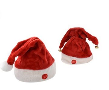 CAPPELLO DI BABBO NATALE ROSSO CON BATTERIA E MOVIMENTO H. 30CM ASSORTITO