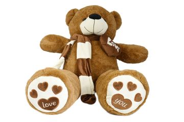 ORSETTO DI PELUCHE SEDUTO MARRONE CON SCIARPA E CUORE H. 120CM