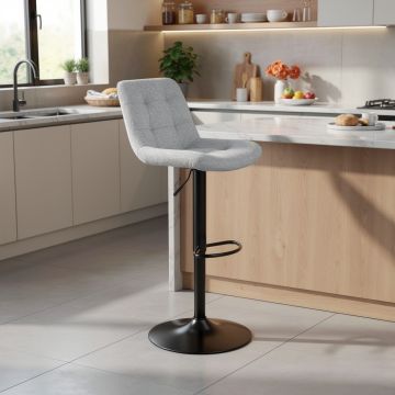 SGABELLO IN METALLO NERO E TESSUTO MELANGE GRIGIO CHIARO