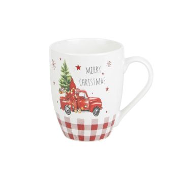 TAZZA C/DECORO FURGONCINO NATALIZIO 340ML IN PORCELLANA BONE CHINA