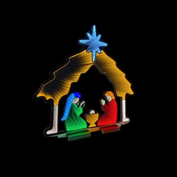 DECORAZIONE LUMINOSA CAPANNA CON NATIVITA' IN 3D 63X65CM