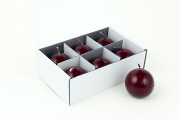 SET 6 PEZZI CANDELE A SFERA IN CERA LUCIDA BORDEAUX D. 4,5CM