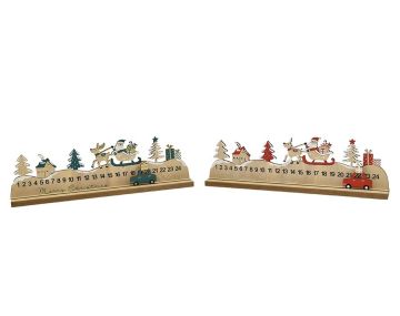 CALENDARIO DELL'AVVENTO IN LEGNO PAESAGGIO MACCHININA 40X12CM H. 5CM ASS