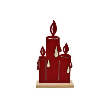 CANDELE IN LEGNO CON RIVESTIMENTO IN VELLUTO BORDEAUX 13X4.5 H. 23CM