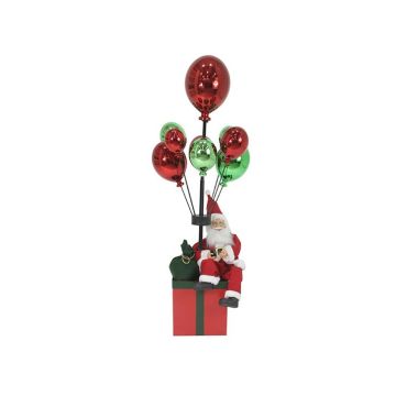 DECORAZIONE BABBO NATALE CON PACCO REGALO E PALLONCINI H. 82CM
