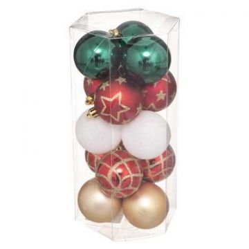 SET 15 PALLINE DA 5CM VERDE/ROSSE/BIANCHE/ROSA/ORO