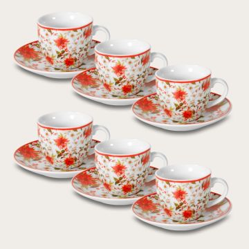 SET 6 TAZZINE CAFFE 90ML VISCHIO D 6CM H 5CM C/PIATTINO D 11CM PORCELLAN