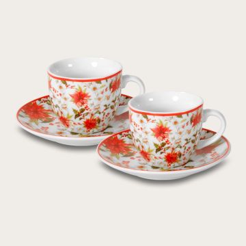 SET 2 TAZZE 200ML DA THE IN CERAMICA C/PIATTINO DECORO VISCHIO 9X6CM