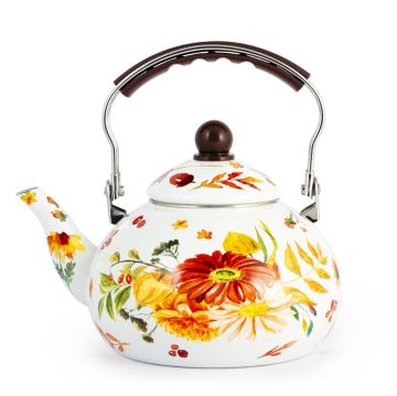 BOLLITORE SMALTATO FALL BLOSSOM CON MANICO 2.5LT BIANCO CON DECORO FLOREALE