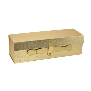 SCATOLA PORTABOTTIGLIA CARTA EFFETTO PELLE ORO PIEGHEVOLE 33.5X10.2X10CM