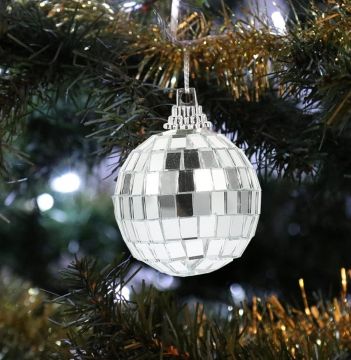 PENDENTE SFERA A SPECCHIO IN PLASTICA ARGENTO DIAM. 6CM 