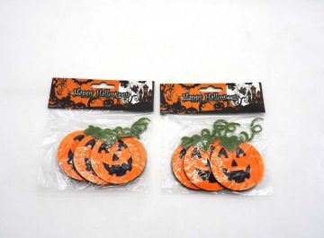 SET 3 ZUCCHE PANNO HALLOWEEN ARANCIO/NERO D.6CM C/ADESIVO