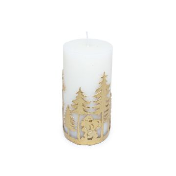 CANDELA PILLAR BIANCA CON DECORO DORATO 334GR DIAM. 6.2CM H 12CM