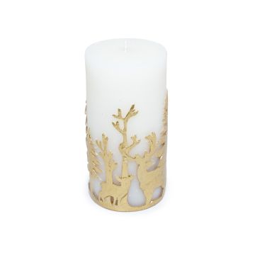 CANDELA PILLAR BIANCA E DORATA 474GR DIAM. 7CM H 14.3CM