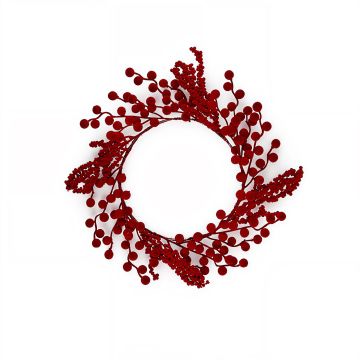 CORONA FUORI PORTA CON BACCHE FLOCCATE BORDEAUX DIAM. 43CM