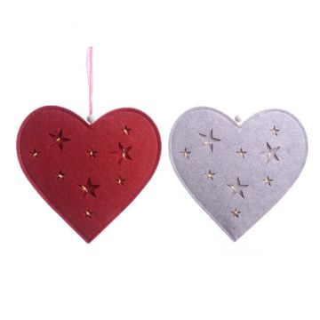 DECORAZIONE CUORE IN PANNOLENCI CON LED A BATTERIA 27X27 ASS.