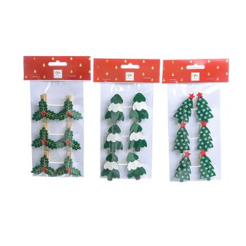 SET 6 MOLLETTE IN LEGNO CON DECORO IN PANNOLENCI VERDE 4X4.5 ASSORTITO
