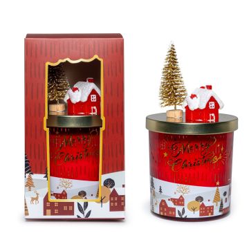 CANDELA VANIGLIA/FRUTTI ROSSI CON COPERCHIO DECORATO 160GR DIAM. 8.5CM H 16.5CM
