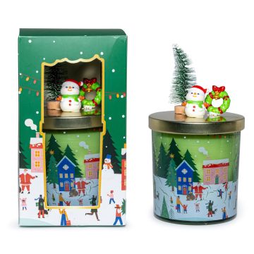 CANDELA CANNELLA/ARANCIA CON COPERCHIO DECORATO 160GR DIAM 8.5CM H 16.5CM