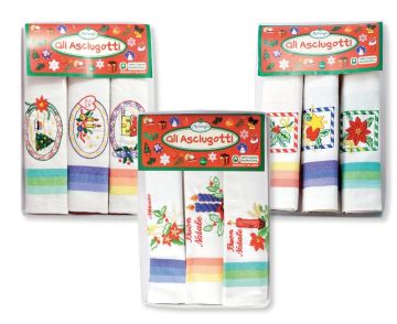 SET 3 STROFINACCI SPIGATI XMAS IN COTONE ASSORTITO