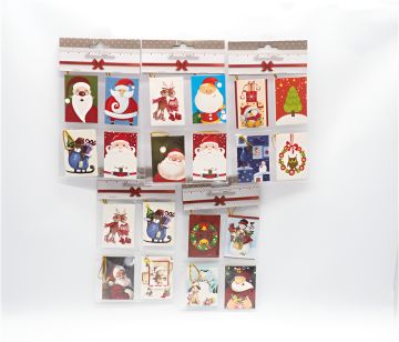 SET 4 BIGLIETTINI CHIUDIPACCO NATALIZI 8X6CM ASSORTITO