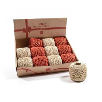 ROTOLO IN CORDA 30MT BEIGE/ROSSO CON INSERTI ORO ASSORTITO