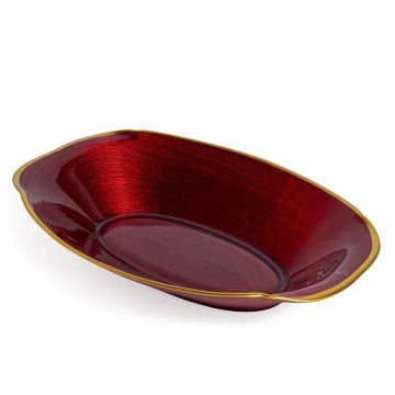 PIATTO OVALE IN VETRO ROSSO DIAM. 21CM CON BORDO DORATO 