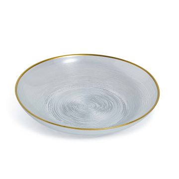 PIATTO FONDO IN VETRO TRASPARENTE CON BORDO DORATO DIAM. 21CM