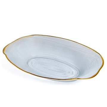 PIATTO OVALE IN VETRO TRASPARENTE CON BORDO DORATO DIAM.21CM