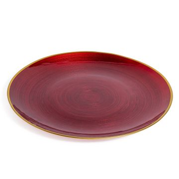 PIATTO PIANO IN VETRO ROSSO CON BORDO DORATO DIAM. 32CM