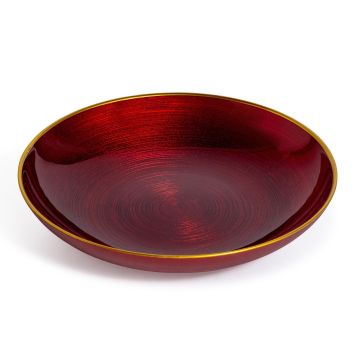 PIATTO FONDO IN VETRO ROSSO CON BORDO DORATO DIAM. 21CM