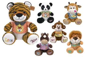 PELUX ANIMALI SEDUTI 32CM CON MAGLIETTA ASSORTITO