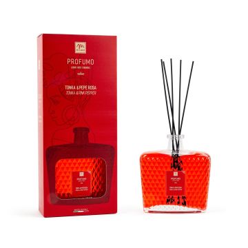 DIFFUSORE DI ESSENZA 700ML CON BACCHETTI COTONE TONKA E PEPE ROSA