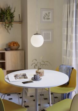 LAMPADARIO RONDO NICHEL SATINATO/BIANCO 20X110CM - 1XE27 60W