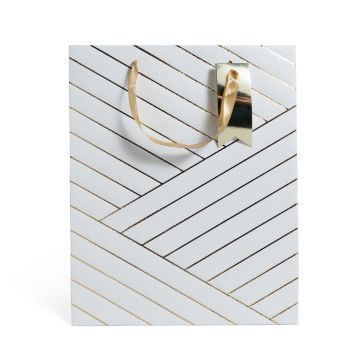 SACCHETTO IN CARTA A RIGHE BIANCO/ORO 26X12CM H 32CM