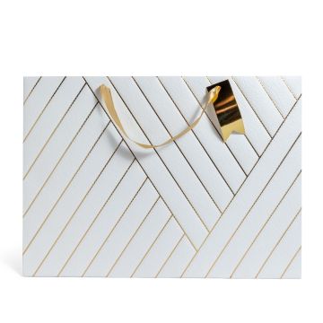 SACCHETTO IN CARTA A RIGHE BIANCO/ORO 44.5X10.5CM H 32CM