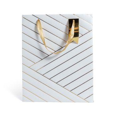 SACCHETTO IN CARTA A RIGHE BIANCO/ORO 25X25CM H 31CM