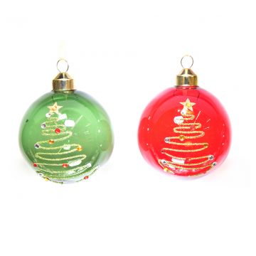 PALLA DI NATALE IN VETRO CON DECORI D 8CM COLORI ASSORTITI 