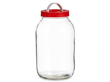 BARATTOLO IN VETRO CON COPERCHIO ROSSO 3LT