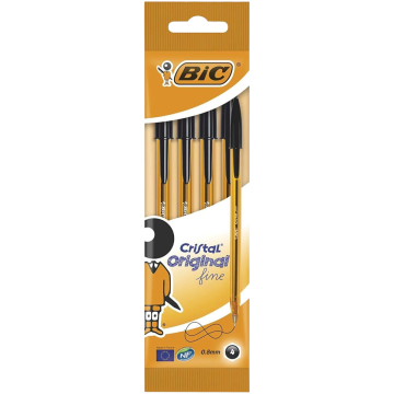 BIC - SET 4 PENNE A SFERA CRISTAL ORIGINAL FINE NERE