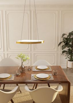 LAMPADARIO A LED VALLEROSA OTTONE SPAZZOLATO H. 110CM - 1x3000lm 1x3000K 1X25.2W 