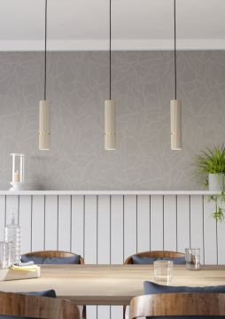 LAMPADARIO CAMINIA SABBIA E OTTONE SPAZZOLATO 77X9 H. 110CM - GU10 3X4.7W 3000K 3X345lm
