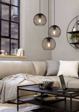 LAMPADARIO ALMANZORA NERO E RAME 18.5X130CM - 3XE27 60W
