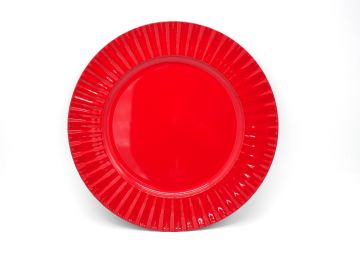 PIATTO IN PLASTICA ROSSO CON BORDO A VENTAGLIO D. 33CM