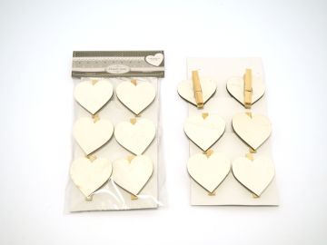 SET 6 MOLLETTE LEGNO CON CUORE BIANCO D 4.5CM