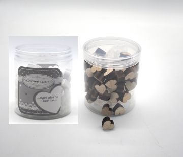 BARATTOLO CON 50 CUORI LEGNO D. 1.5CM 8.5X7.5CM