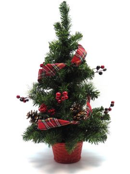 ALBERO DI NATALE H.60CM CON FIOCCHI SCOZZESI E BACCHE