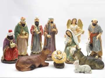 SET 11 PEZZI  PRESEPE IN POLIRESINA COLORATO H 25CM