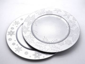 PIATTO IN PLASTICA ARGENTO LUCIDO CON DISEGNO NATALIZIO ASSORTITO D. 33CM