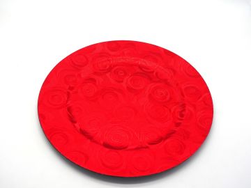 PIATTO IN PLASTICA ROSSO LUCIDO DISEGNO ROSE D. 33CM